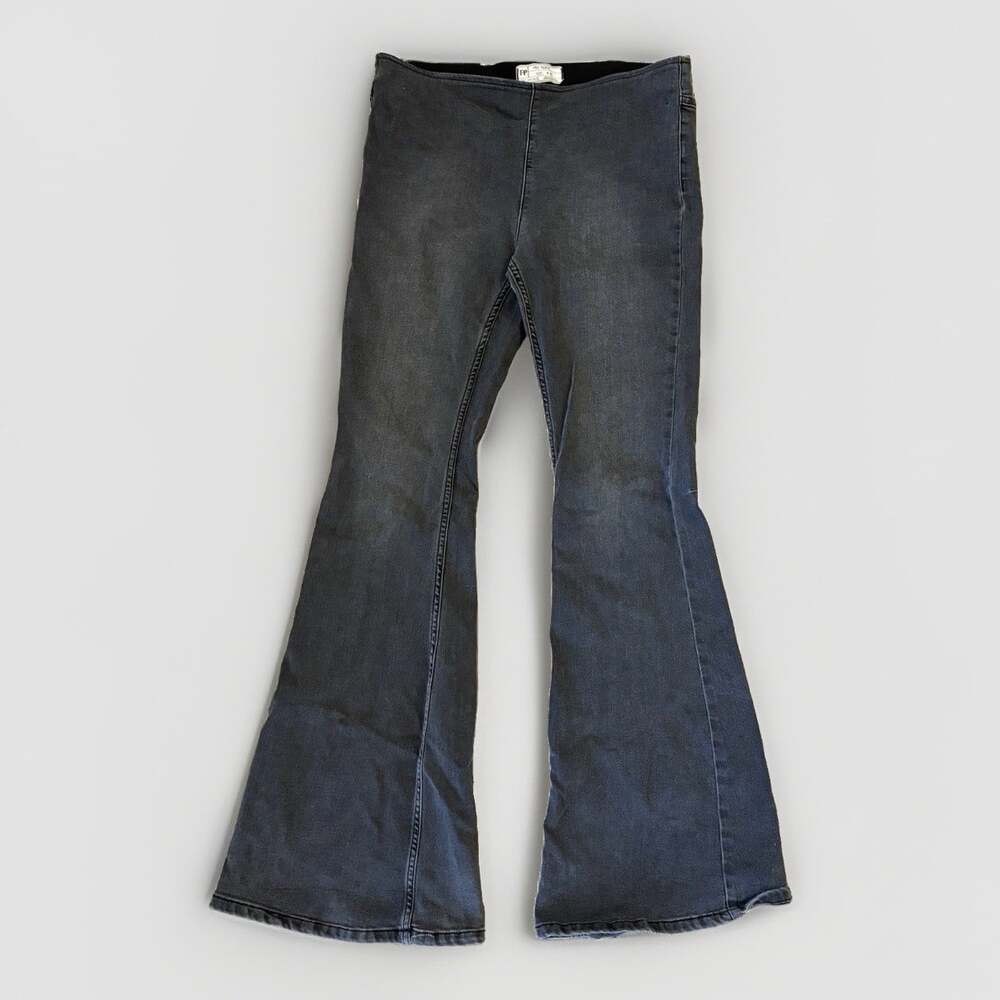 Free People Women's Dark Wash Gray High Rise Slim Flare Stretch Denim Jeans 30